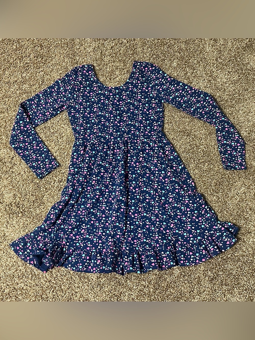 Crewcuts Girls' Navy Long-Sleeve Heart Print Dress size 12